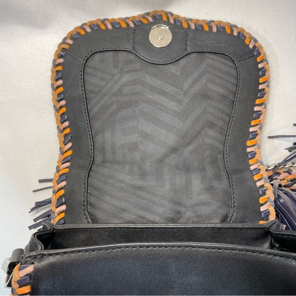 Rebecca Minkoff Black Leather Crossbody Bag Silver Chain Braided Tassels Boho - Picture 10 of 15